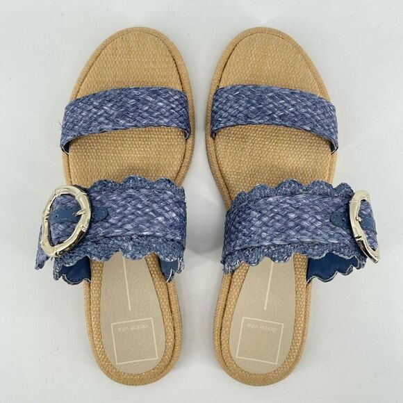 Dolce Vita Women’s Alroy Blue Woven Raffia Scalloped Slide Sandals Size 9 - Picture 7 of 15